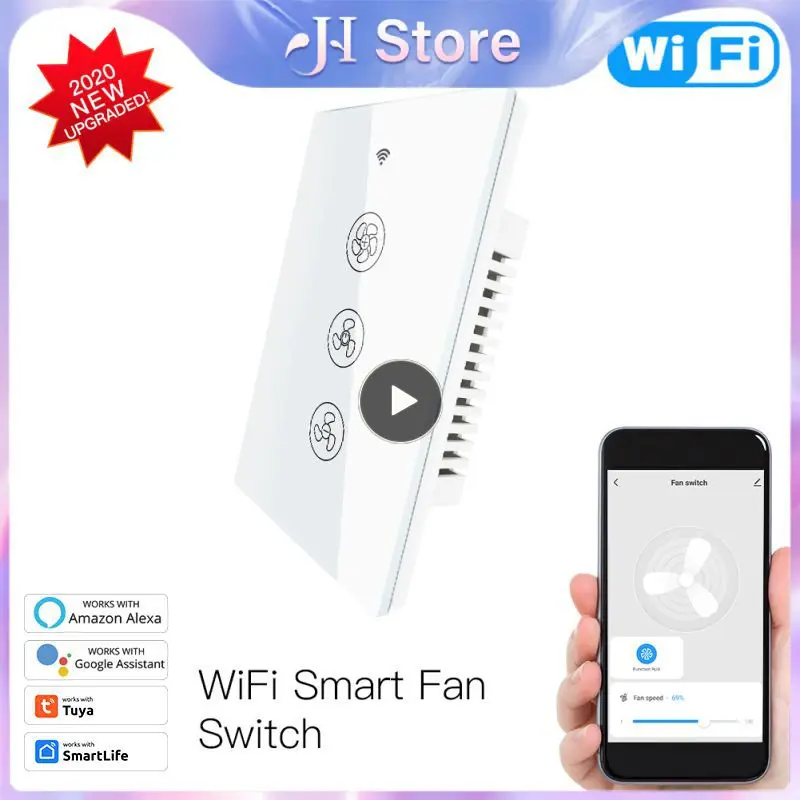 

Tuya WiFi RF433 Умный переключатель потолочного вентилятора Приложение Smart Life 2/3-позиционный беспроводной пульт дистанционного управления Работа с Alexa Google Home