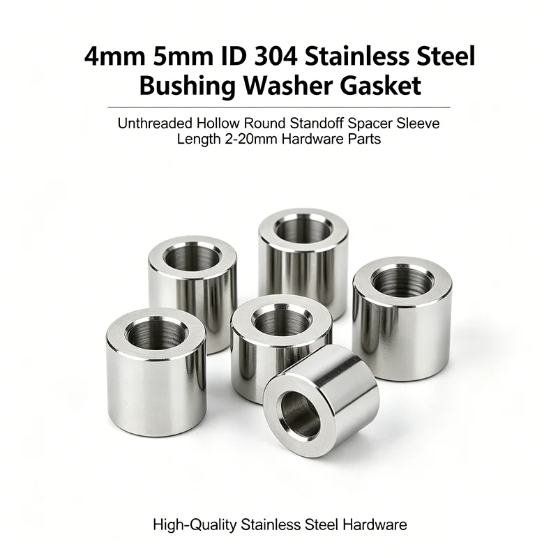 4mm 5mm ID 304 Stainless Steel Bushing Washer Gasket Unthreaded Hollow Round Standoff Spacer Sleeve Length 2-20mm Hardware Parts