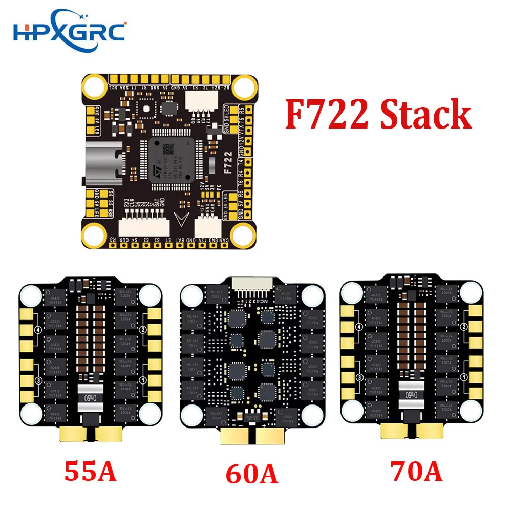 HPXGRC F722 Flight Controller ICM42688P With 55A/60A/70A 4in1 Brushless ESC Stack 30.5x30.5mm for For FPV Freestyle Racing Drone
