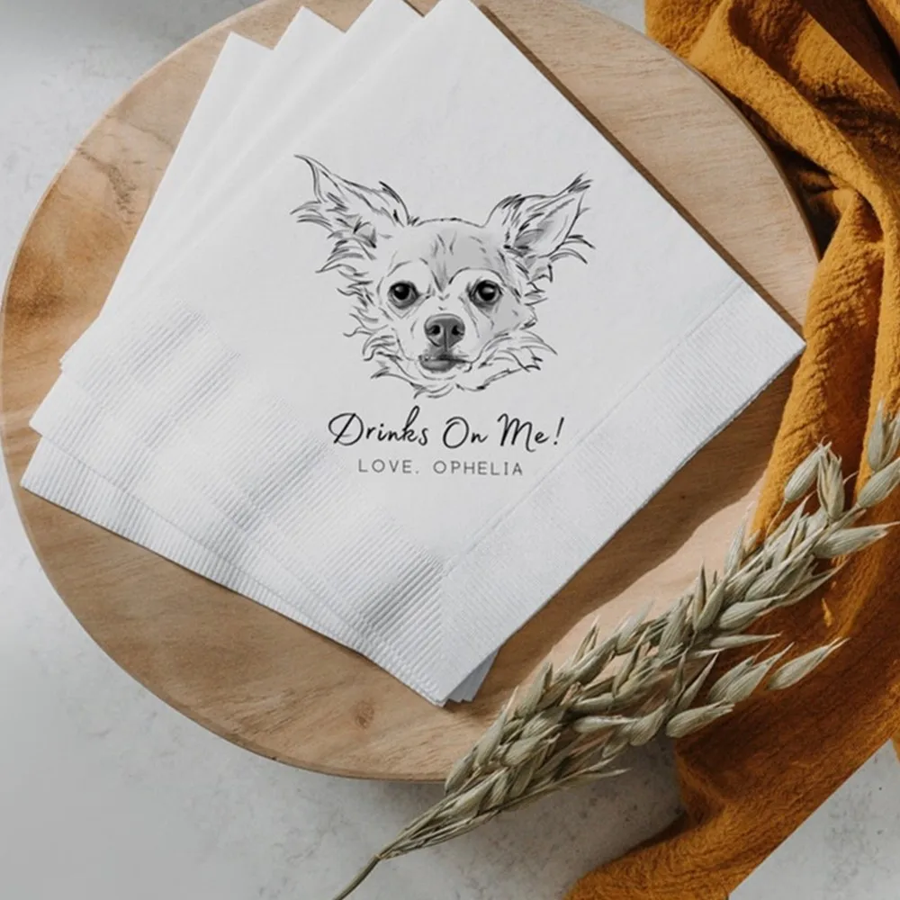 25pcs Custom Pet Cocktail Napkins, Dog Wedding Napkins, Customized Pet Napkins, Custom Pet Portrait Wedding Napkins