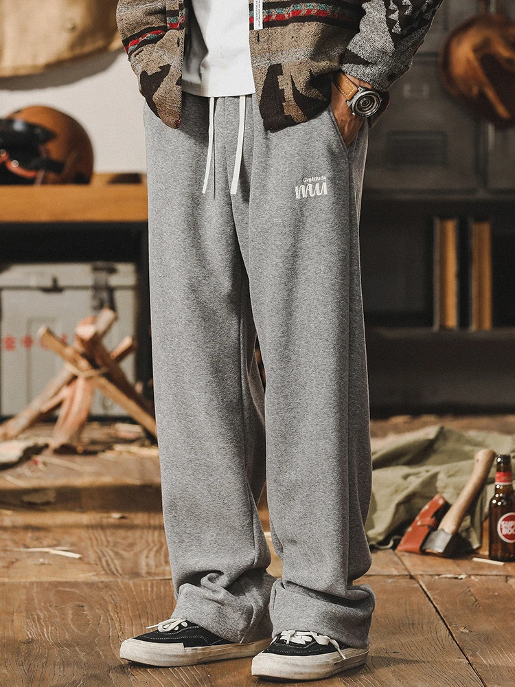 

Мужские повседневные трикотажные брюки Jieren с флисовой подкладкой, свободного прямого кроя, спортивные штаны в американском ретро-стиле от модного бренда