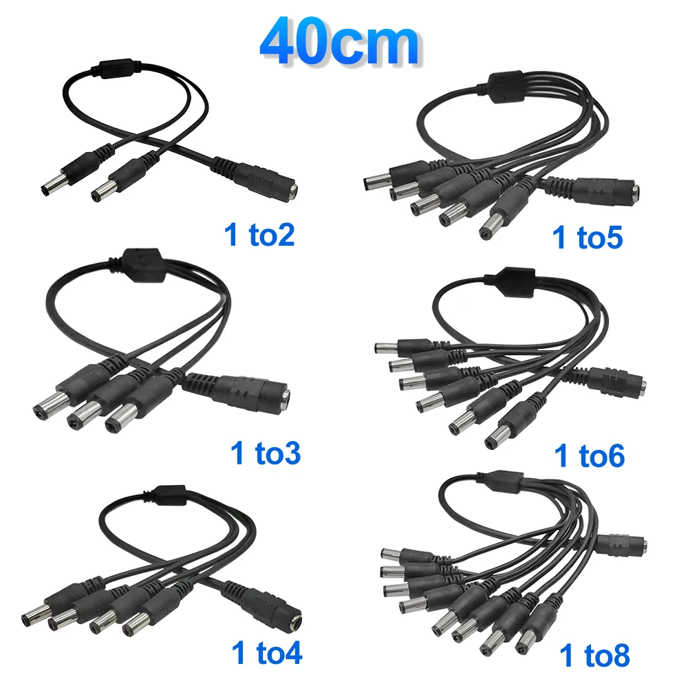 5.5* 2.1mm 1 to 2/3/4/5/6/8 Way DC Power Splitter Cable 5V 12V Power Adapter Connector Cord For LED Strip Lights CCTV Camera