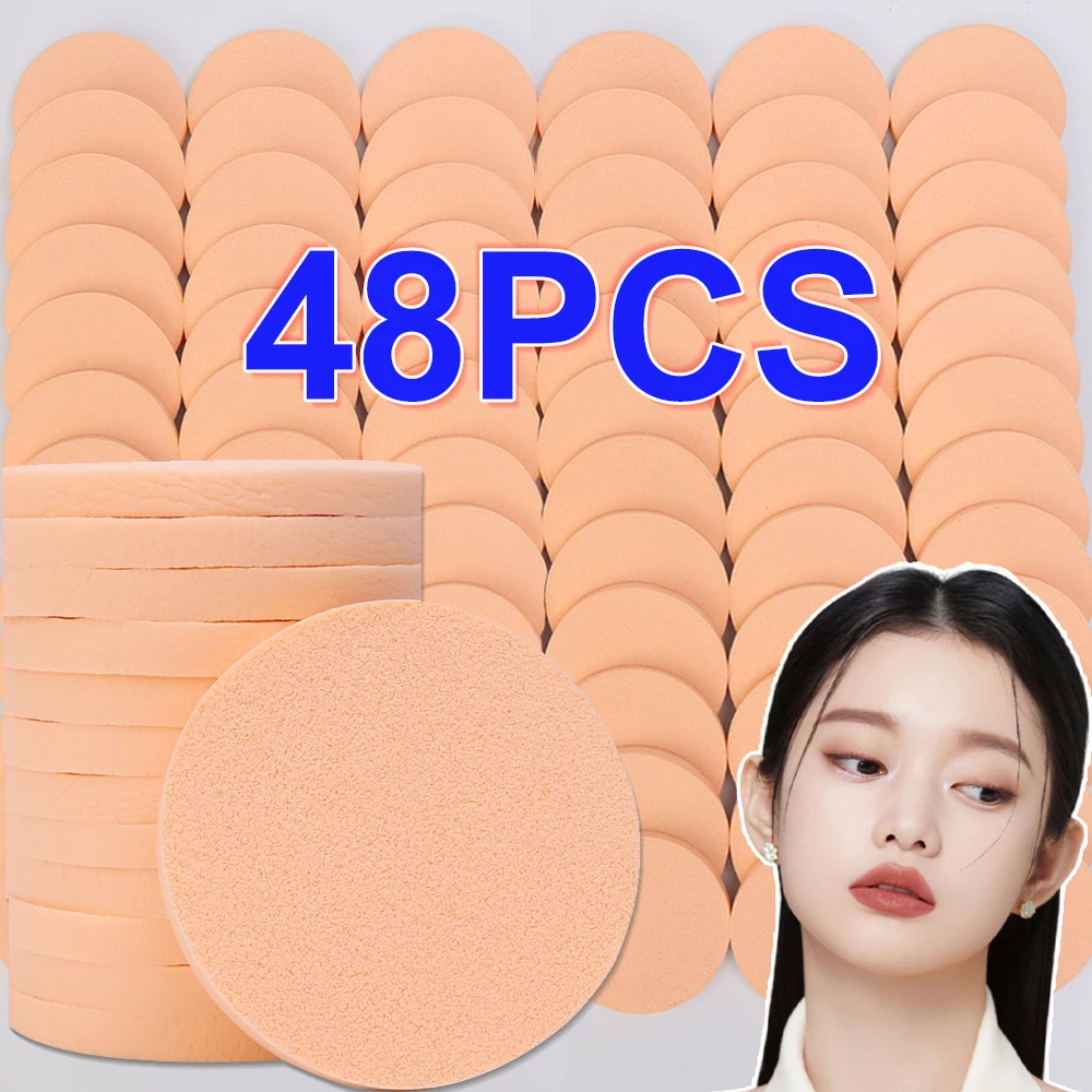 48pcs Round Makeup Sponge Set Soft Facial Beauty Makeup Sponge Powder Puff Pads Foundation Cleaning Sponges Makeup Tools Women