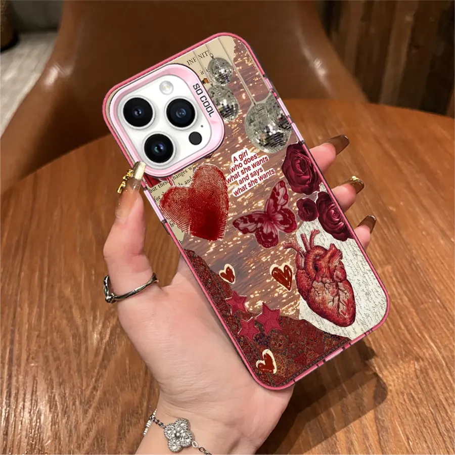 Telefono con impronta digitale cuore farfalla rossa per iPhone da 17 a 11 Pro Max Plus