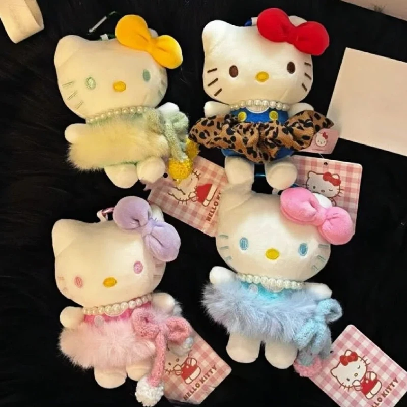 Cute Kitty Plush Keychain Colorful Bow Cat Car Decoration Cartoon Plush Doll Backpack High Quality Hanging Chain  Christmas Gift