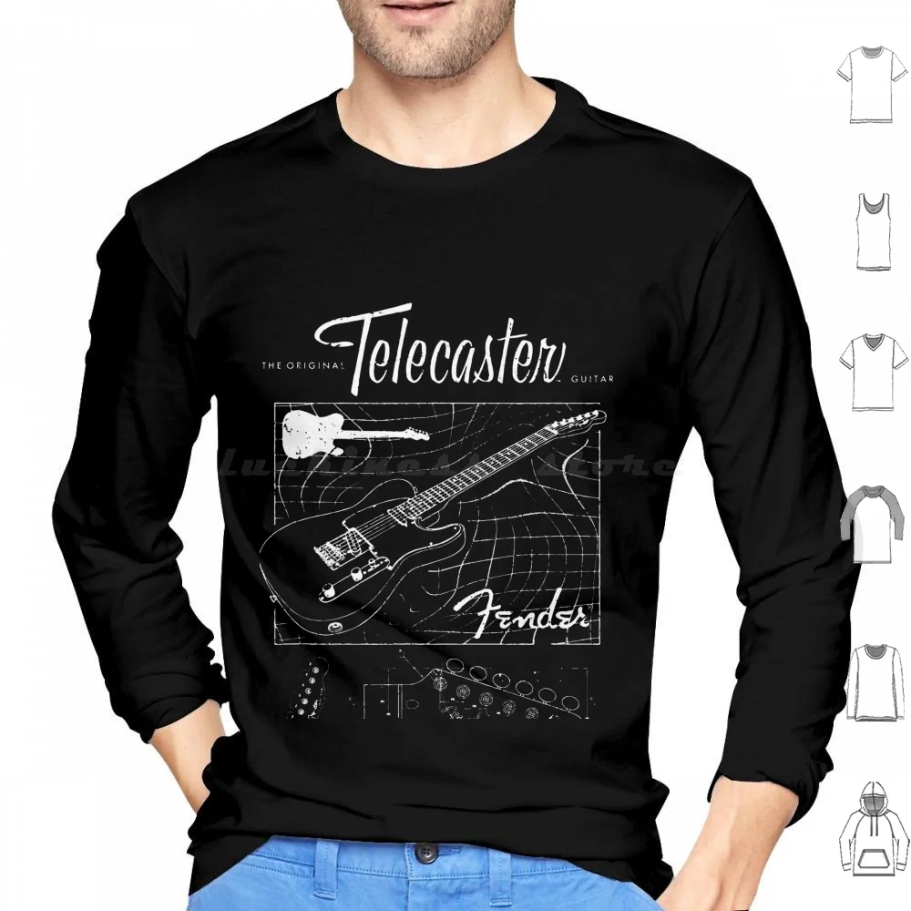 The Original Telecaster Guitar Schematic Poster Hoodies Long Sleeve Guitar Guitar Player Vintage Guitar Electric Guitar