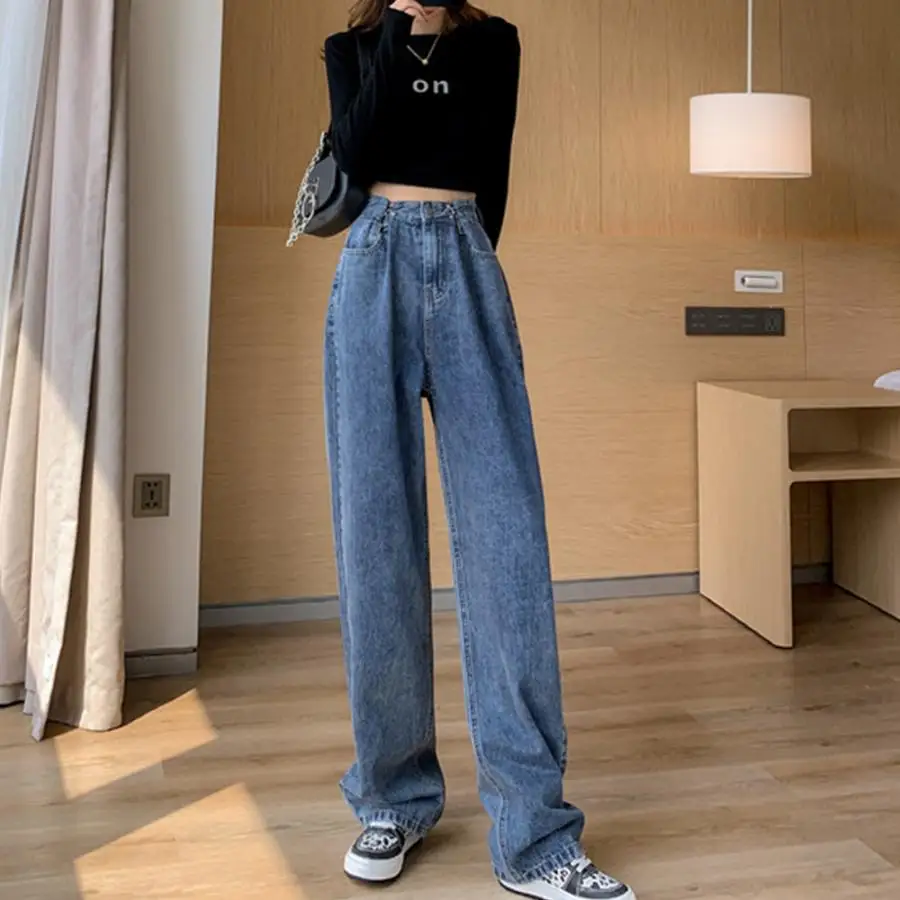 

High Waisted Wide Leg Jeans Women's Straight Leg Casual Sle Long Blue Denim Pants Spring 2023 Faion Trend