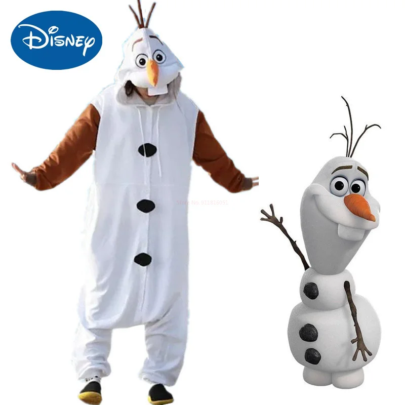 Disney Frozen Olaf Snowman Cosplay Costume Anime Adult Children Pajamas White Jumpsuit Party Dress Fleece Cartoon Sleepwear