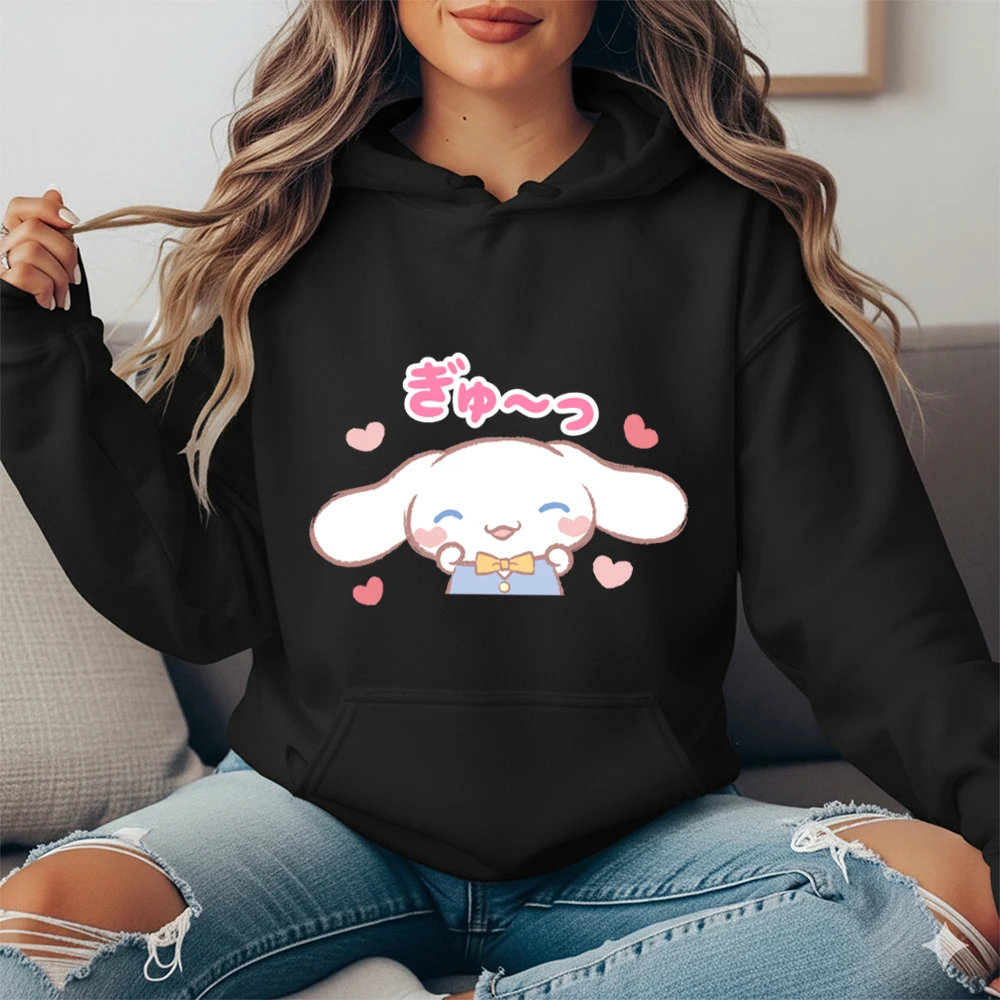 

Sanrio Cinnamoroll Love Hug Print Women Fleece Hoodie Casual Autumn Winter Warm Pullover Sweatshirt Cozy