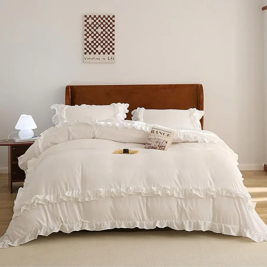 

Ruffle Duvet Cover Full 3Pcs Shabby Chic Farmhouse Bedding Set Girls 100 Washed Microfiber Duvet Cover Set Boho Vintage Ruffled