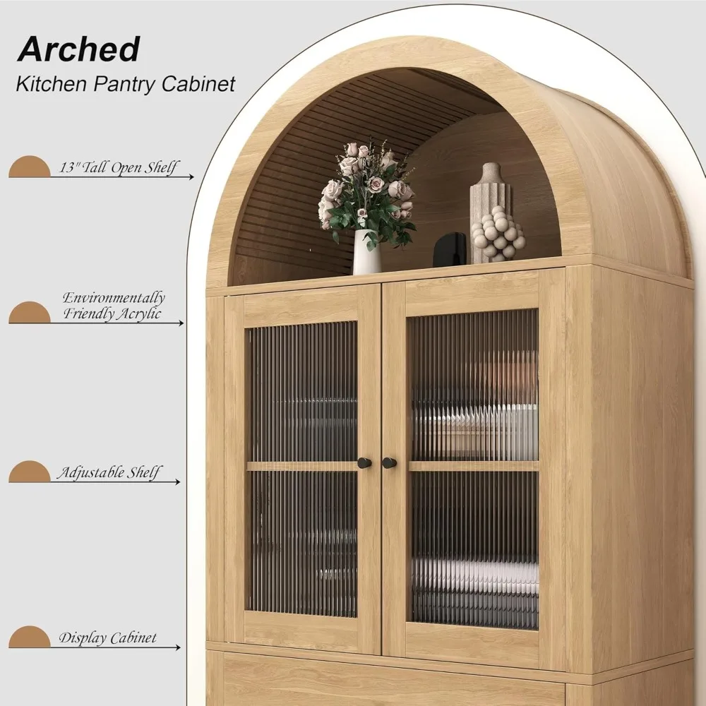 خزانة مطبخ طويلة على طراز المزرعة مع أدراج، 4 أبواب، أرفف قابلة للتعديل للتخزين
