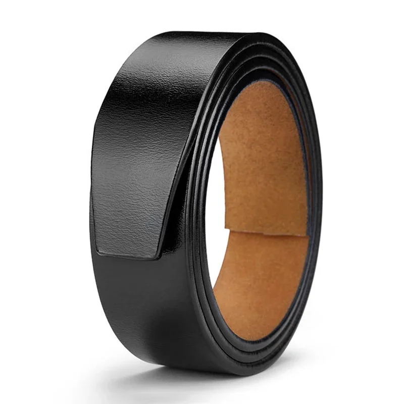 Talla grande 130 140 150 cm Sin hebilla 3,5 cm de ancho Correas de cinturón de cuero genuino Negro Marrón Sin cinturones con hebilla automática