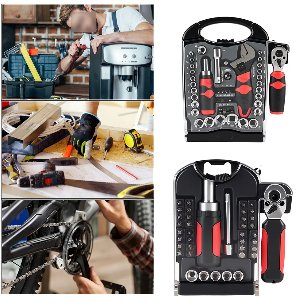 40/45 個ソケットレンチセットとドライバービット延長ロッドレンチハンドル調節可能なレンチ車の自動車家庭用修理 DIY