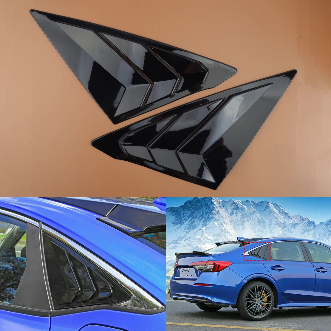 

1 пара глянцевых черных автомобильных задних левых и правых боковых вентиляционных оконных жалюзи из АБС-пластика, обшивка для Honda Civic 11th 2022