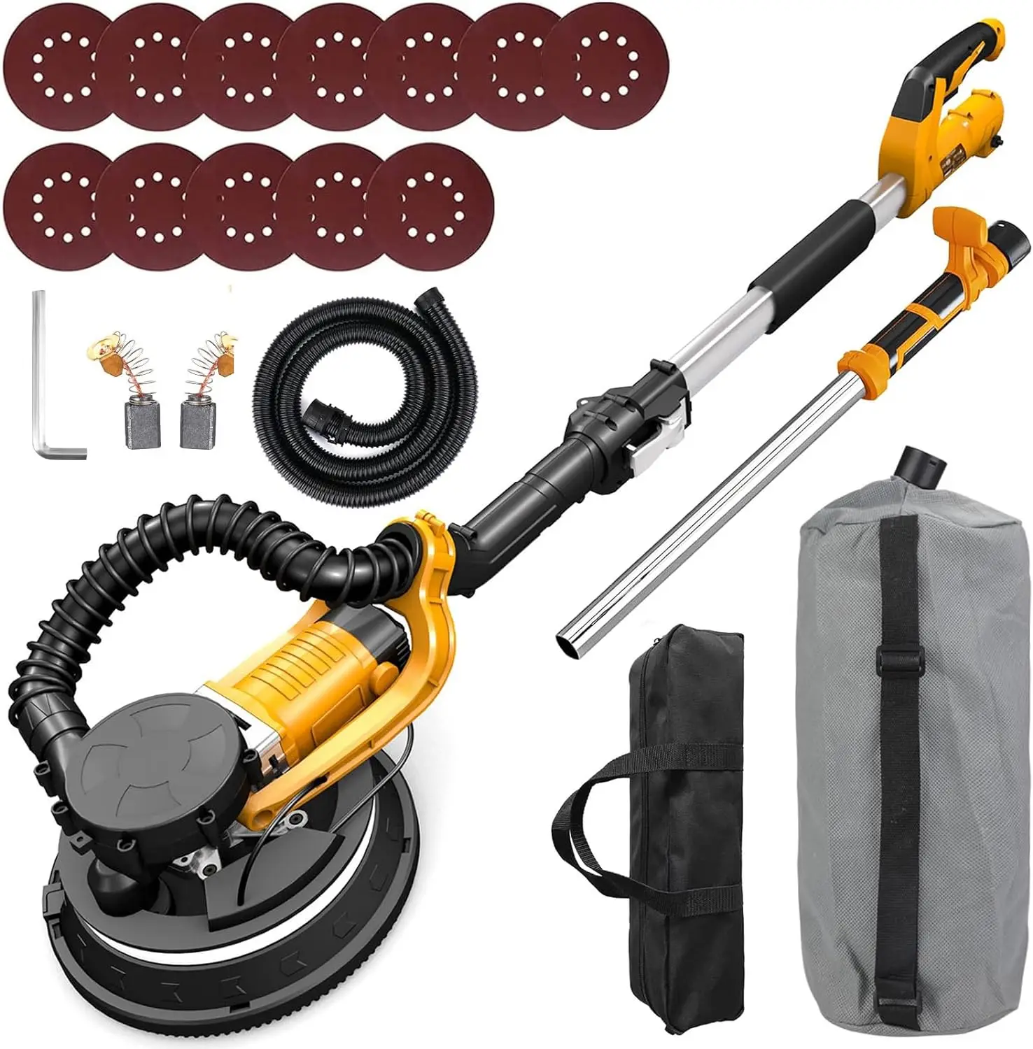 

Electric Drywall Sander,5 Variable Speed 1000-2100RPM,Foldable & Extendable Handle,12 Pcs Sanding discs and Dust Absorption Bag