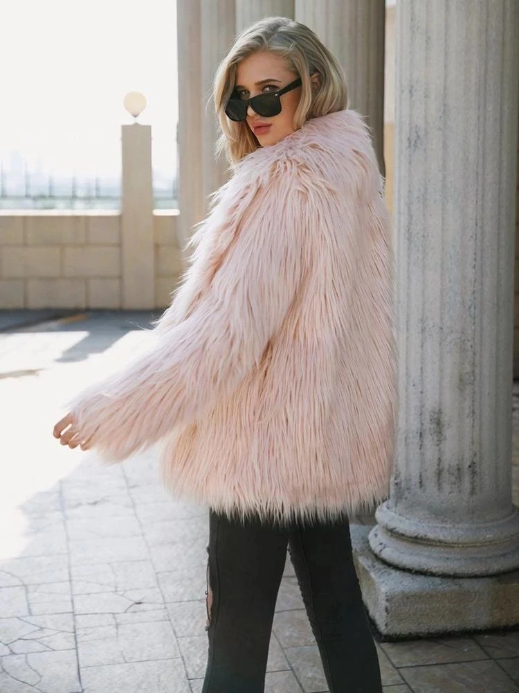 Faux Fur Coat Winter Women with Collar Long Furry Fake Overcoat Oversized Loose Fluffy Outerwear Women's Teddy Bear Coat