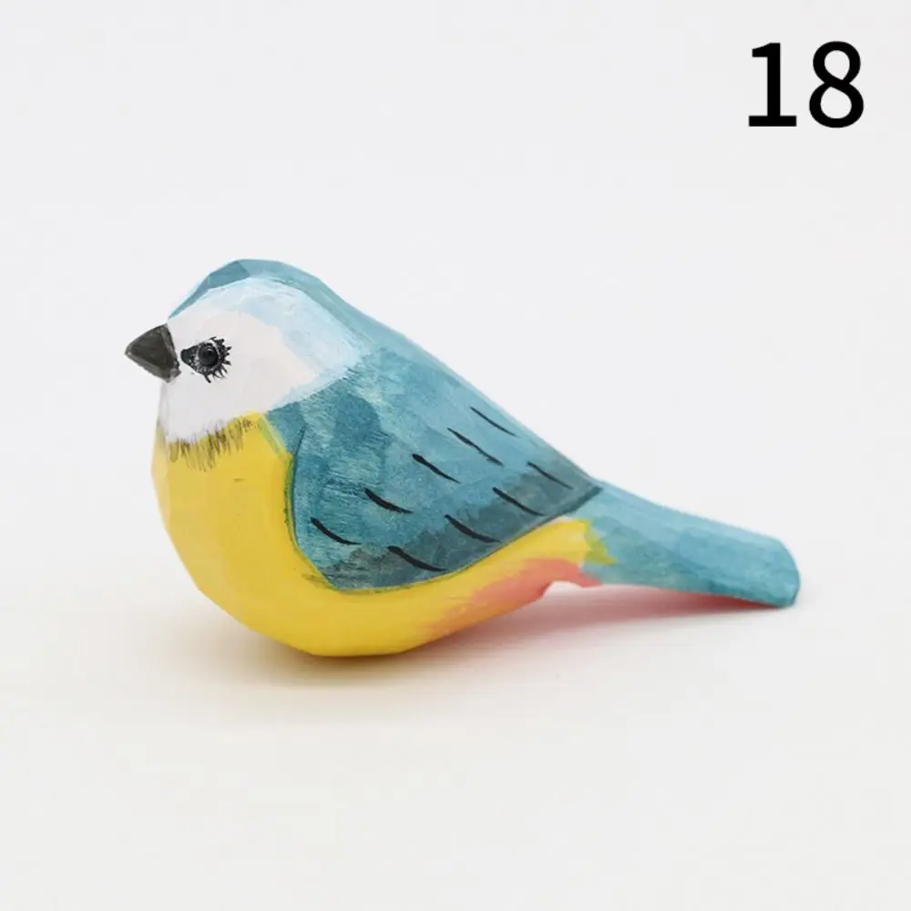Vivid Cute Wood Carving Bird Mini Handmade Small Bird Ornament Painting Carving Wooden Bird Figurine Tabletop