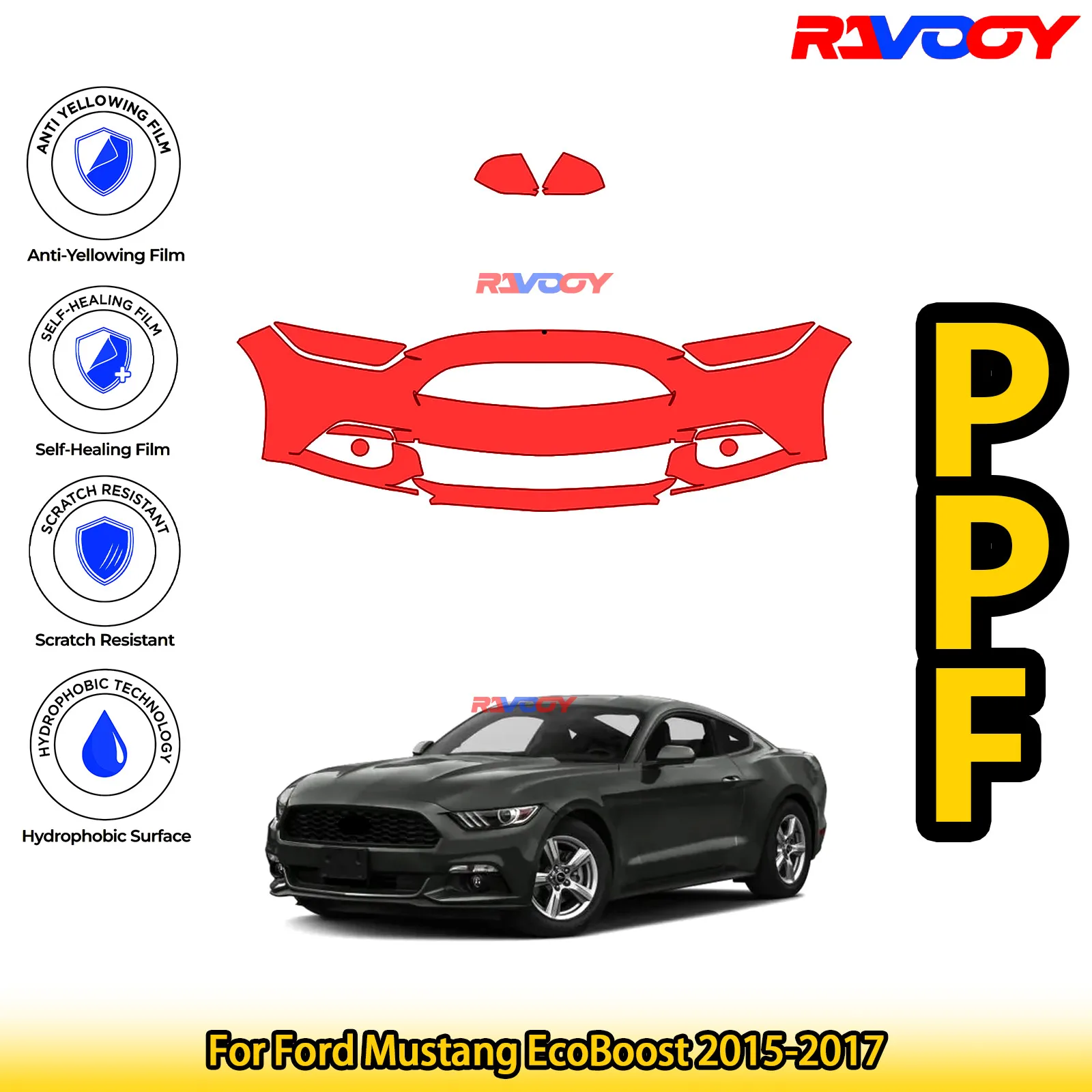 

Для Ford Mustang EcoBoost 2015-2017 глянцевая матовая черная предварительно вырезанная передняя защитная пленка PPF Kit