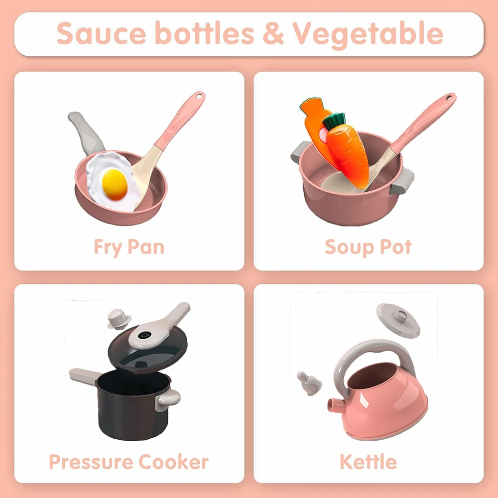 어린이를위한 주방 장난감 59/69 PCS 요리 세트 냄비 팬으로 놀기 조리기구 놀이 역할 교육 장난감 소녀 소년 선물