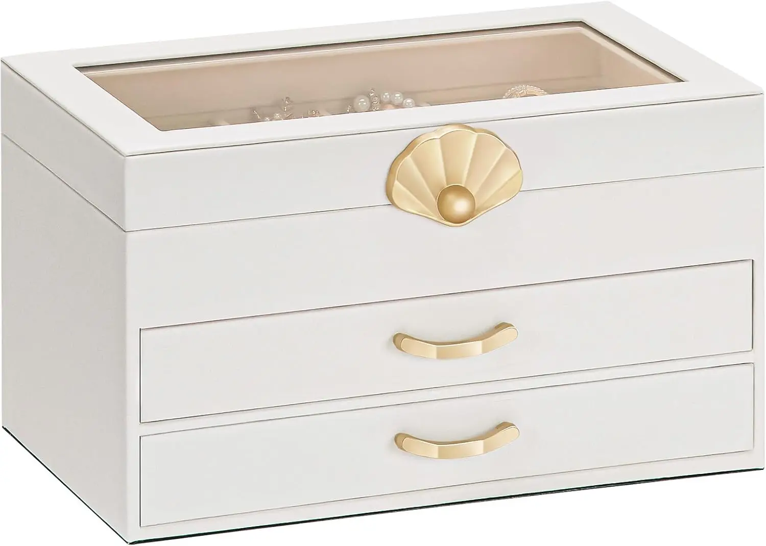 

Jewelry Box with 2 Drawers: Display Organizer for Earrings Necklaces - Gift for Girls Women (White)