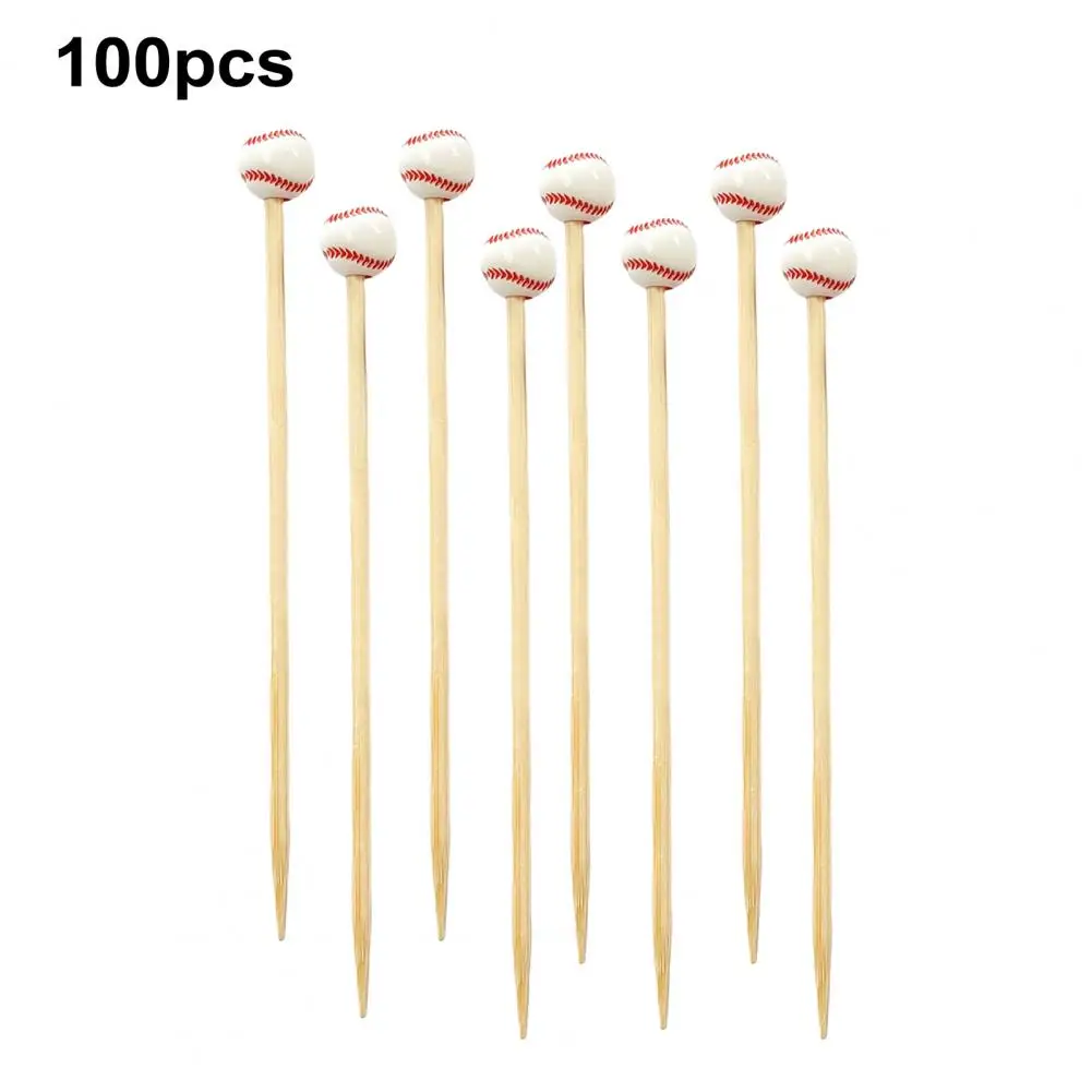 Cute Sports Ball Food Picks Appetizer Sticks for Sports Fans 100 Pcs Sports Ball End Bamboo Cocktail for Appetizers for Party