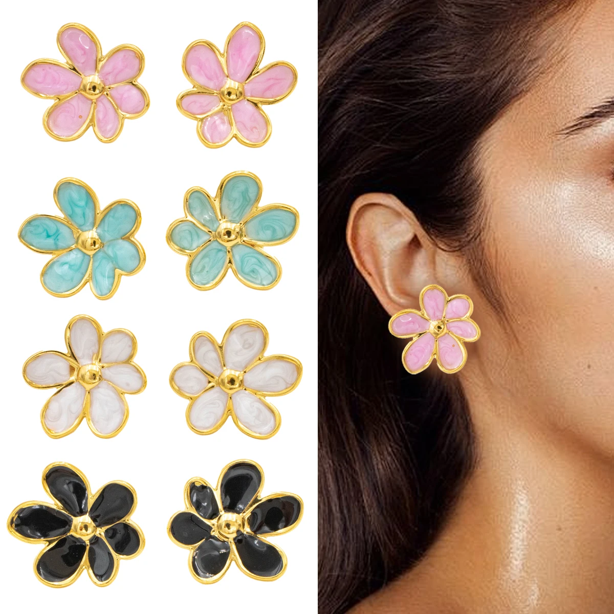 2 مجموعة صيف 025 أقراط بتلات من الفولاذ المقاوم للصدأ مجوهرات فاخرة خفيفة مضادة للحساسية للنساء، للاستخدام اليومي والحفلات #1