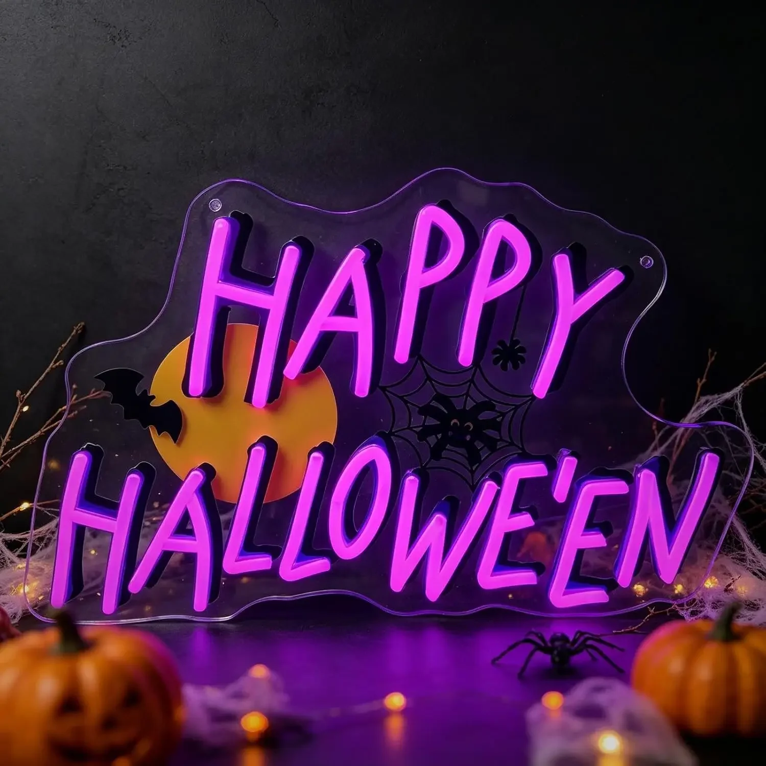 Happy Halloween Neon Sign, USB Powered LED Neon Light, Halloween Party Bedroom Bar Gaming Room Decoration Gift Night Light