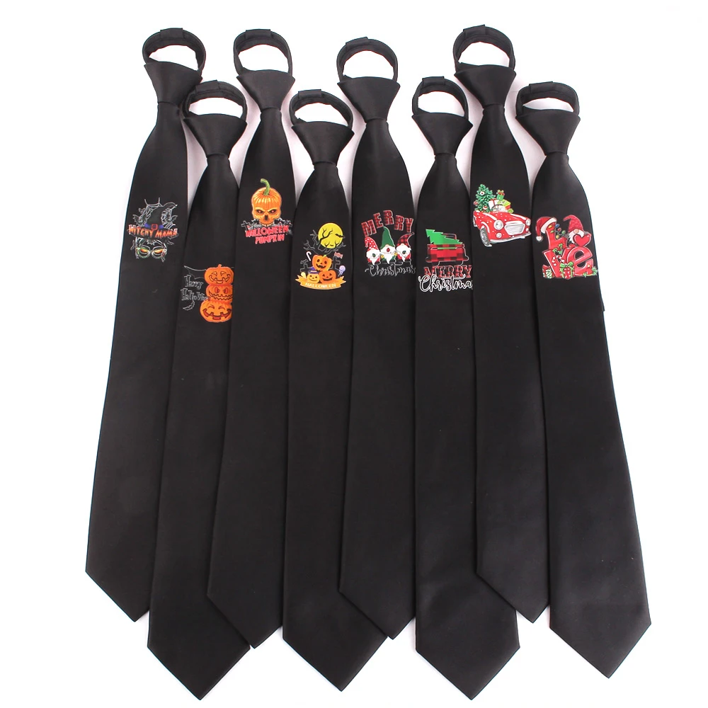 

Black Zipper Ties For Girls Boys Quick and Easy to Wear Metallic Clip Neckties for Uniforms Halloween and Christmas Day