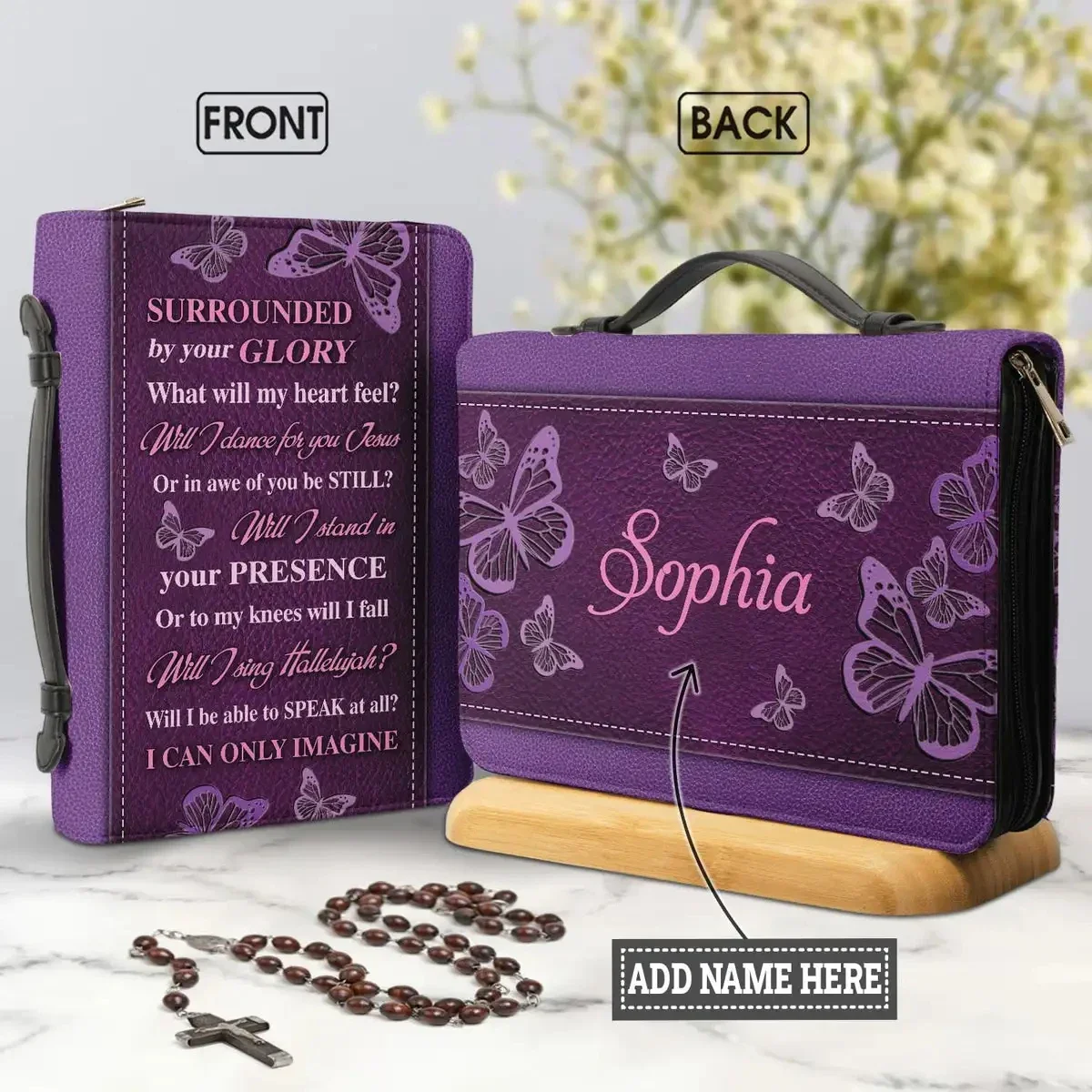 

I Can Only Imagine Purple Butterfly Design Bible Cover Case Women Bible Storage Bags Bible Hymns Print Christian Bags for Ladies