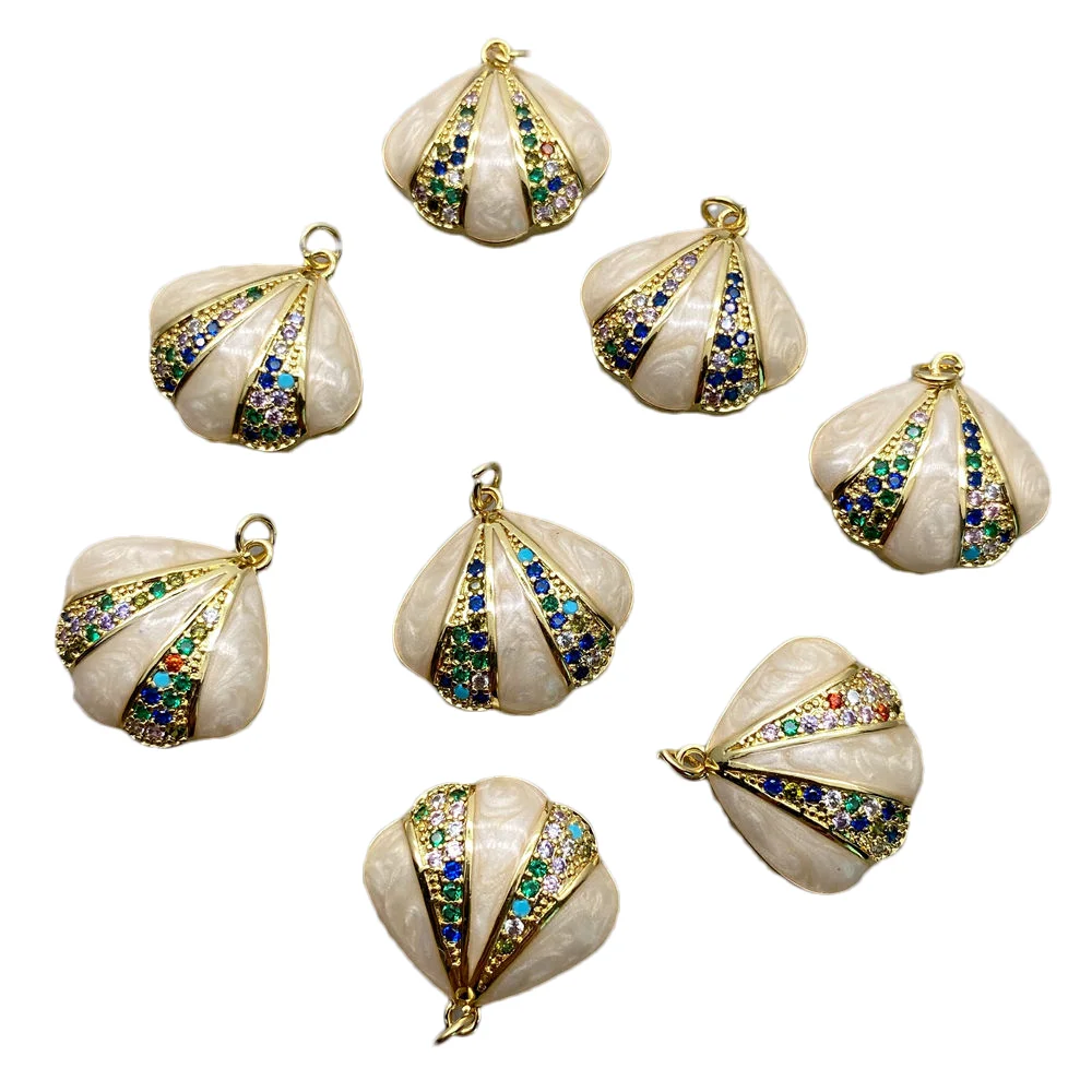 

10 PCS Enamel Multi Color Cz Pave Seasell Shape Pendant Charm 22x28mm Jewelry Making