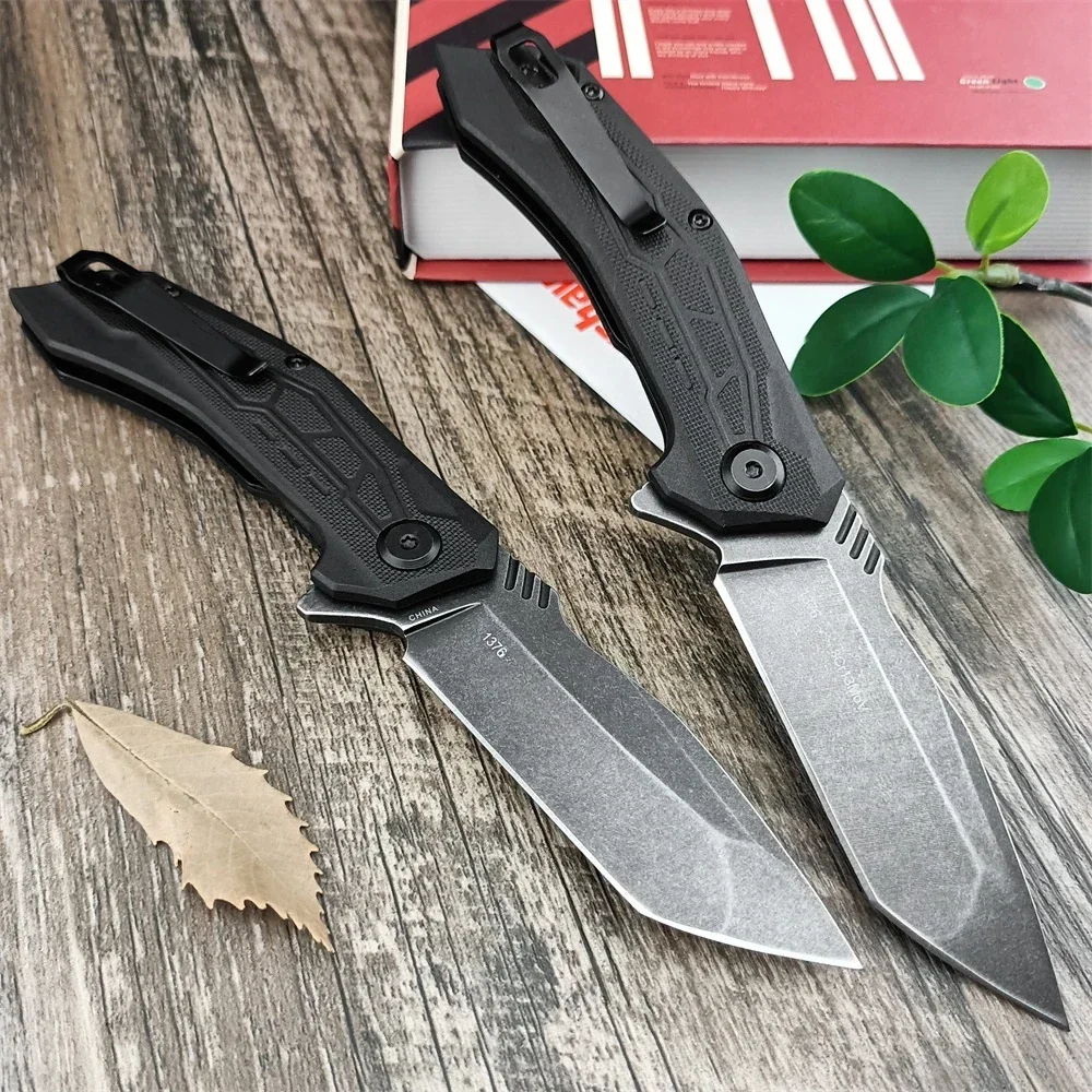 KS 1376 Flipper Knife BlackWashed Tanto Blade Nylon Fiber Handles EDC Folding Knife Outdoor Tactical Survival Military Tool