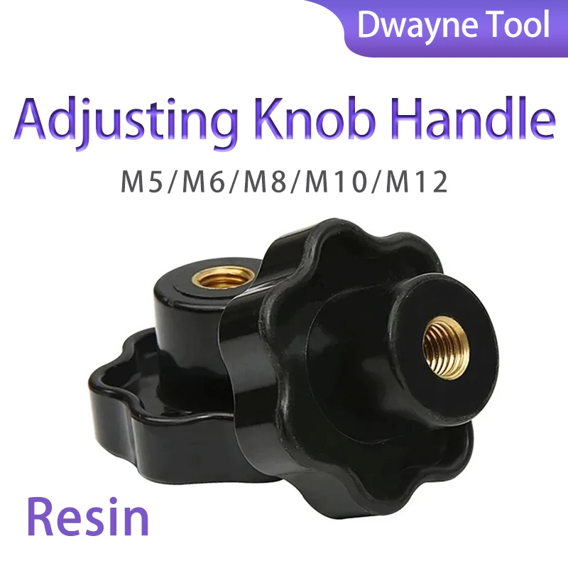 

1PCS 5-Star Manual Screw Nut (M5-M12) - Torx Bakelite Adjusting Knob Handle with Brass Core Nut, Black Cabinet Handle