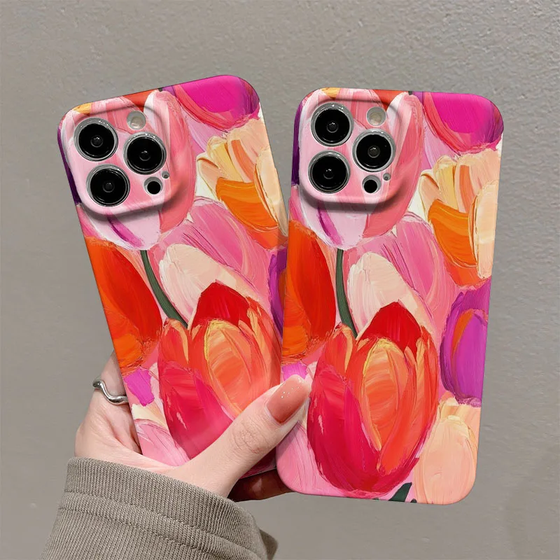 Phone Case for Xiaomi Mi 15T 14T 13 12 12s 9 10 11 Poco C40 M5 X3 F4 NFC Pro 4G 5G Glossy Film Hard PC Oil Painting Tulip Flower