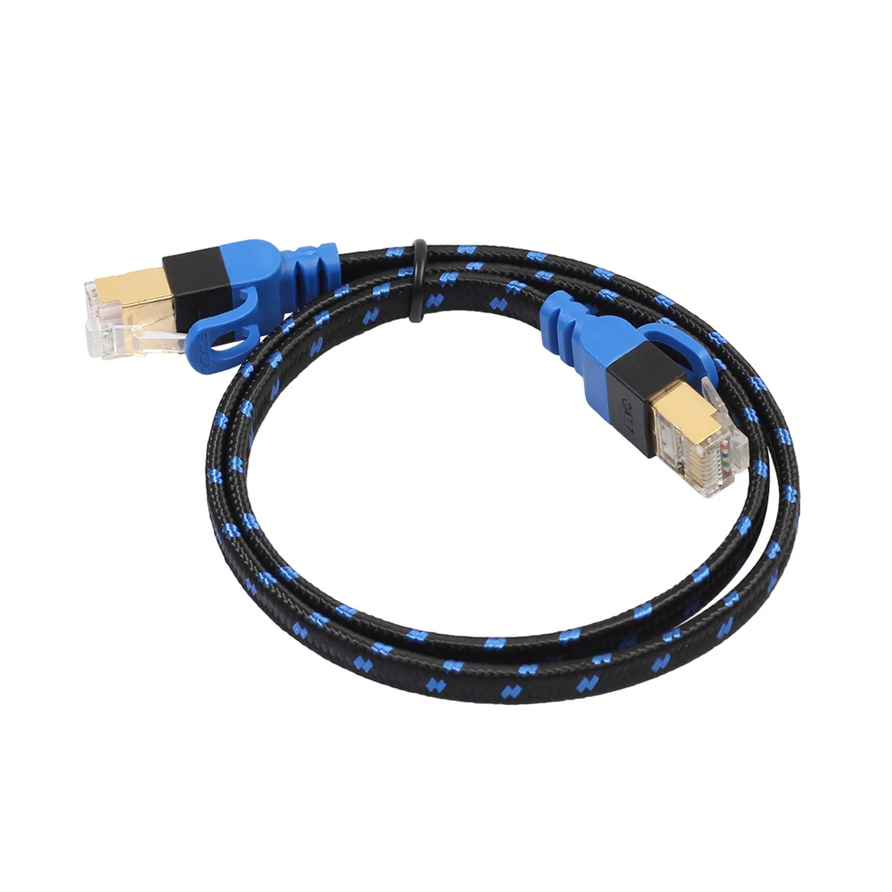 

Double-Shielded Cat7 Ethernet Cable 1M Flat Lan Network Cord Braided Nylon Fiber Mesh For 10Gbps Data