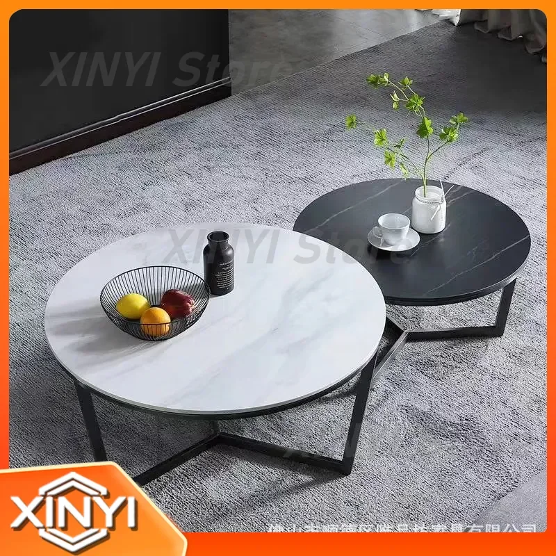 Modern Rock Slab Coffee Table for Italian Living Room Round Light Luxury Marble Countertop Tea Table for Small Apartment Home