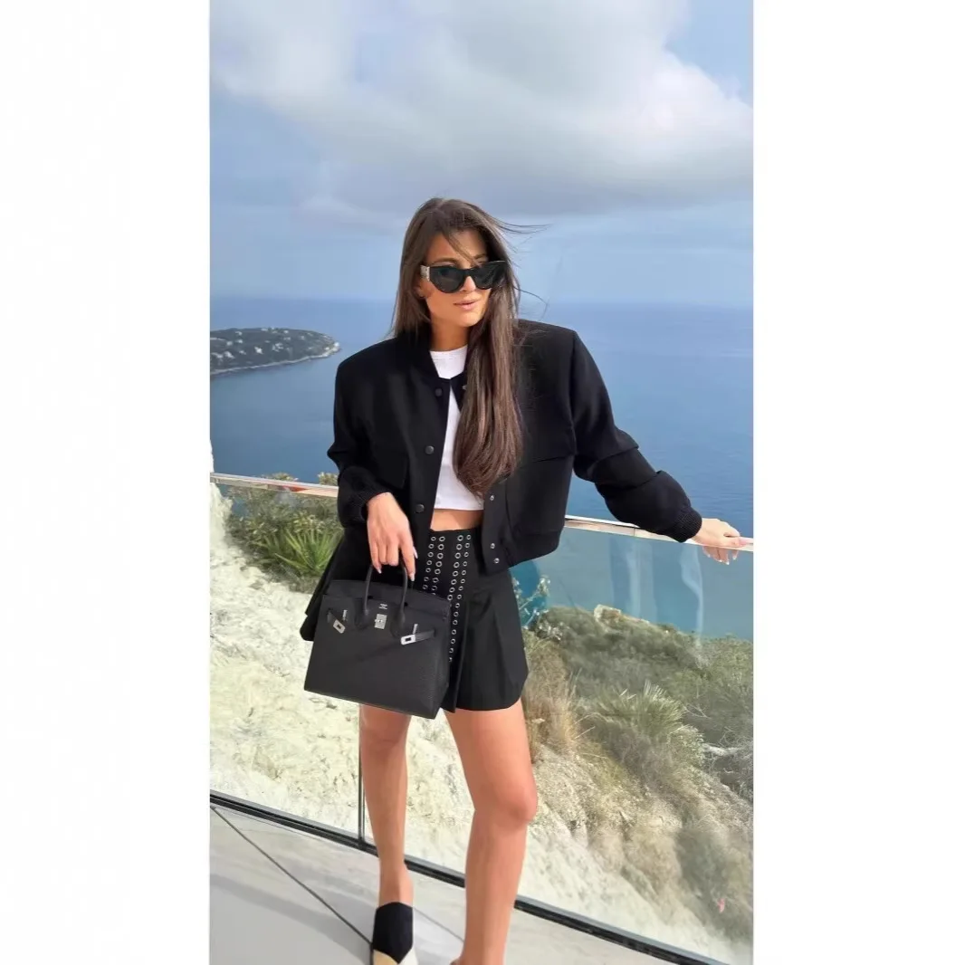 Women Elegant White Coat Long Sleeve Button Bomber Jacket Fashion Woman Casual Solid Office Lady Y2K Outerwear