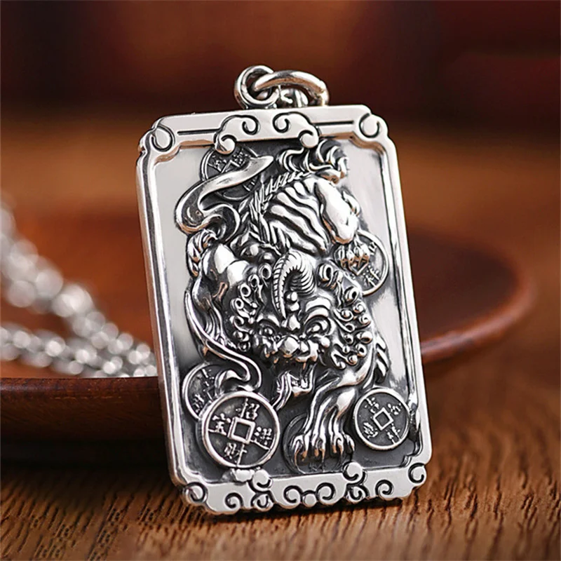 Luck Wealth Animal Pixiu Coin Pendant Men Jewelry Top Quality Silver 925 Necklace Male Trend Sweater Chains Accessorie