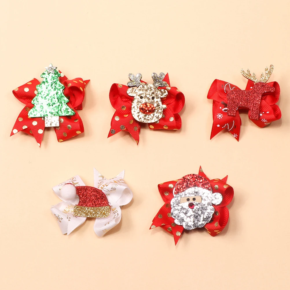 

5 Pcs Children Christmas Accessories Holiday Bow Clips Decorative Xmas Hairpins Girls Cute Hair Clips Lightweight Easy Use