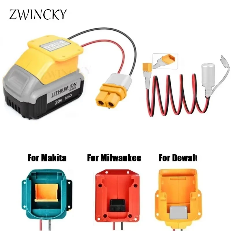 Adapter For Makita/Milwaukee/Dewaltt,18V 20V Battery Converter with Cigarette Lighter Interface Power Wheel Adapter (No Battery)