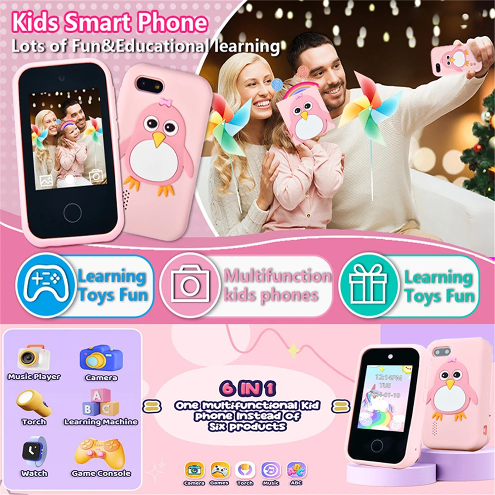 Câmera de Smartphone Infantil para Crianças, Brinquedos com Tela Sensível ao Toque, Celular Unicórnio, Reprodutor MP3, Câmera Digital, Brinquedos Educativos para Meninas e Meninos de 3 a 8 Anos