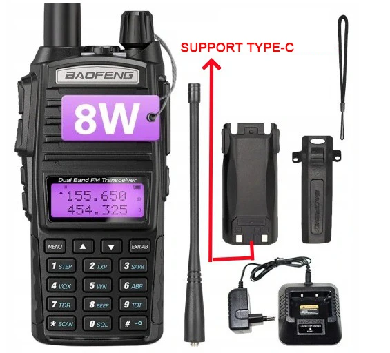 Baofeng UV-82 TYPE-C Charging Walkie Talkie Long Range 2 Way Portable FM Amateur Radio Station Long Distance Radio Amateur Radio