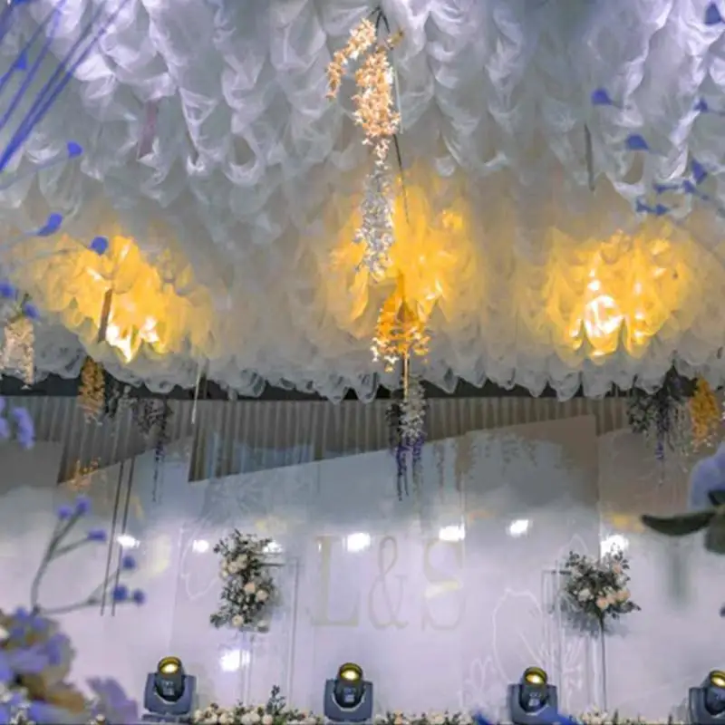 

Colorful Beauty Salon Stage Wedding Drapery Ceiling Gauze Roof Decorative Yarn Runway Veil Stage Decoration for Special Events