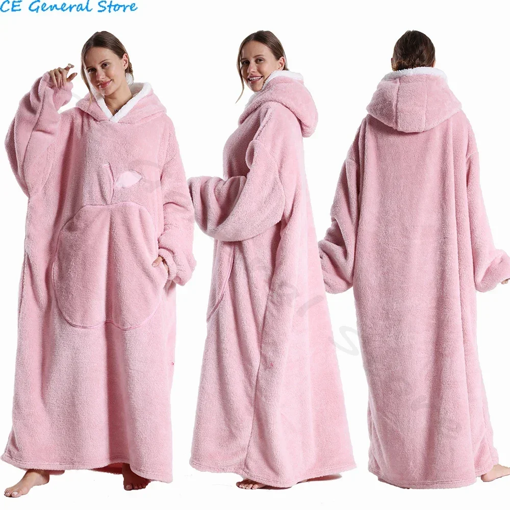 Sherpa Hood TV Wearable Blanket for Adult Women and Men Super Soft Comfy Warm Plush Throw with Sleeves Blanket Hoodie Cover