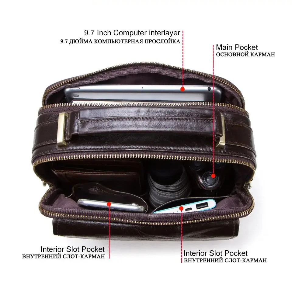 Torby na ramię z prawdziwej skóry dla mężczyzn Retro Messenger Bag Crossbody Bags Wysokiej jakości torba męska Torba podróżna na iPada 9,7"