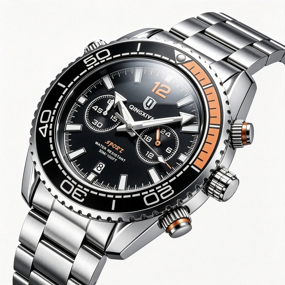 QINGXIYA Brand Luxury Man Wristwatch Sport Chronograph Waterproof Luminous Date Watches for Men Casual Quartz Men Watch Reloj