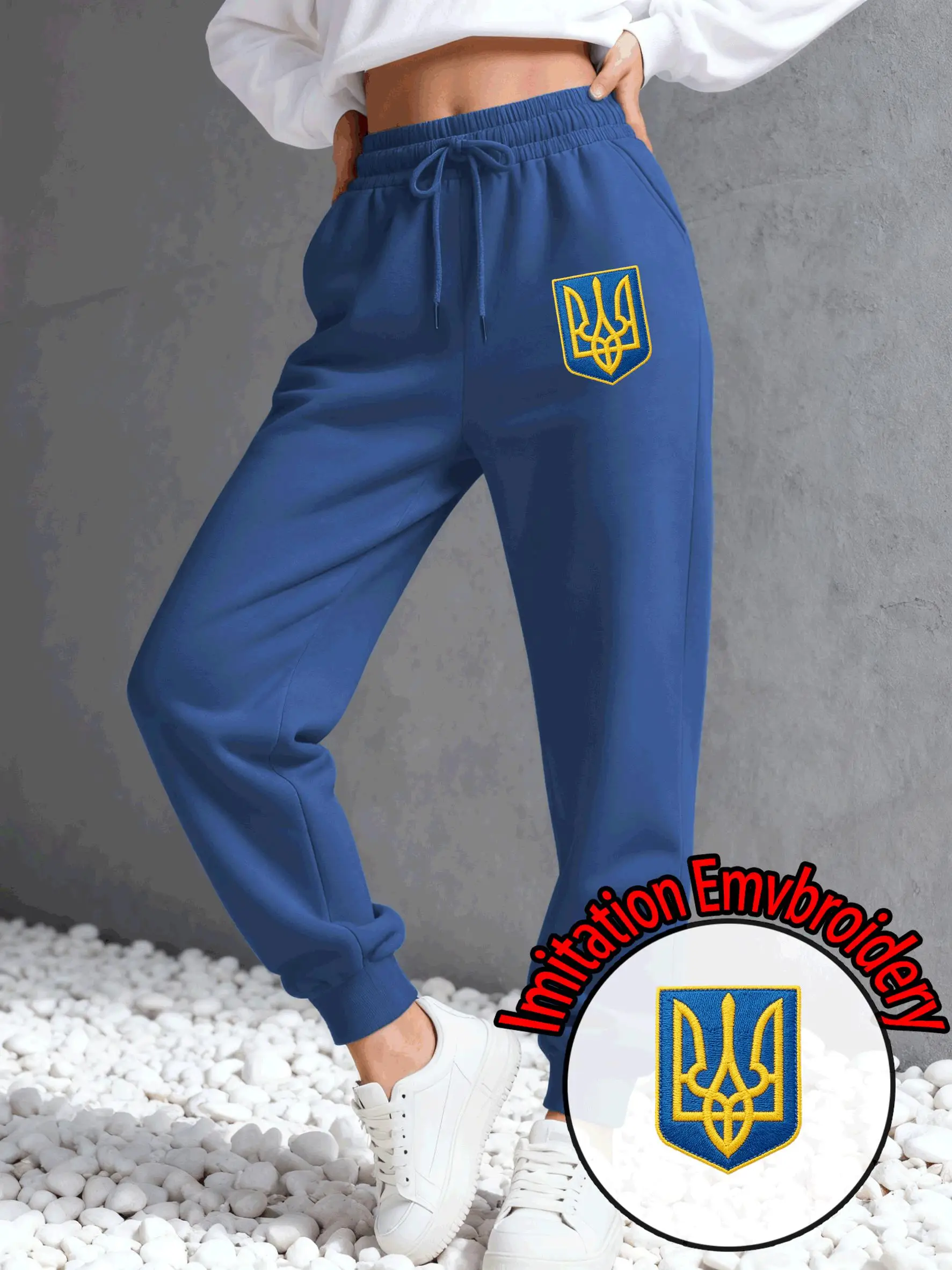 Ukraine Imitation Embroidery Print Womens Sweatpants Y2K Pocket Fashion Trousers Fleece Long Pant Autumn Hip Hop Jogging Pants