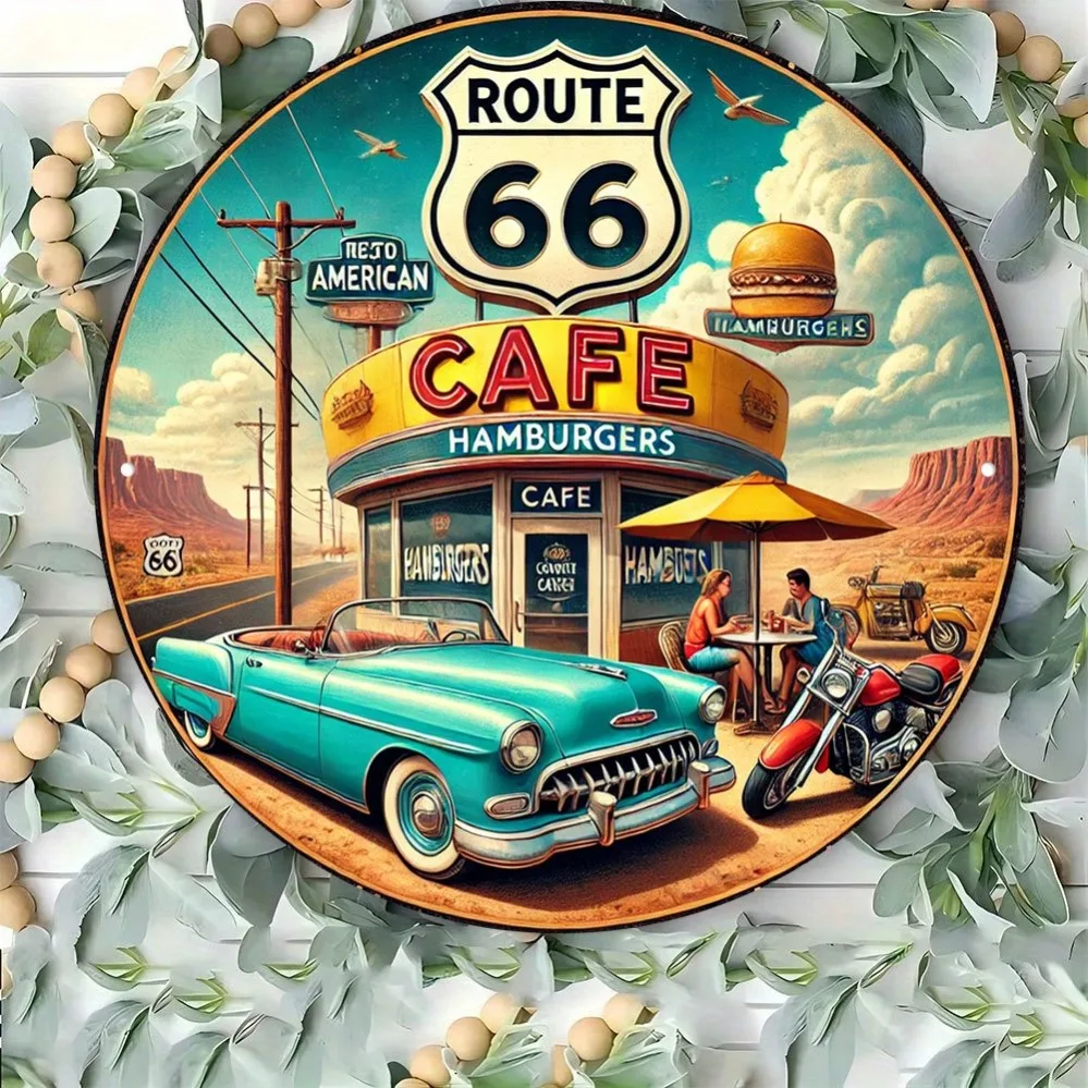 فن الحائط Vintage Route 66: السيارات الكلاسيكية والدراجات النارية والمناظر الطبيعية الأمريكية |   مثالية لـ Retro Diners والحانات والمقاهي والمكاتب