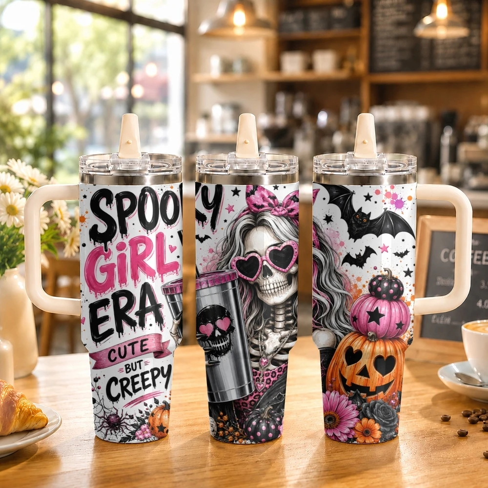 The Ghostly Witch Vacuum Flasks 40oz Stainless Steel Tumbler with Handle Straw Lid Vacuum Insulated Double Wall Leak Proof