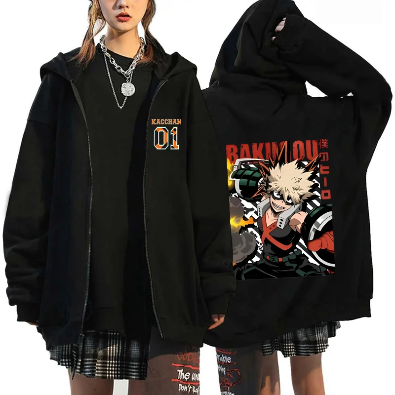 

New Anime Deku Bakugou Katsuki Todoroki Shoto Print Zipper Sweatshirt Fashion Women Men Autumn And Winter Long Sleeve Loose Coat