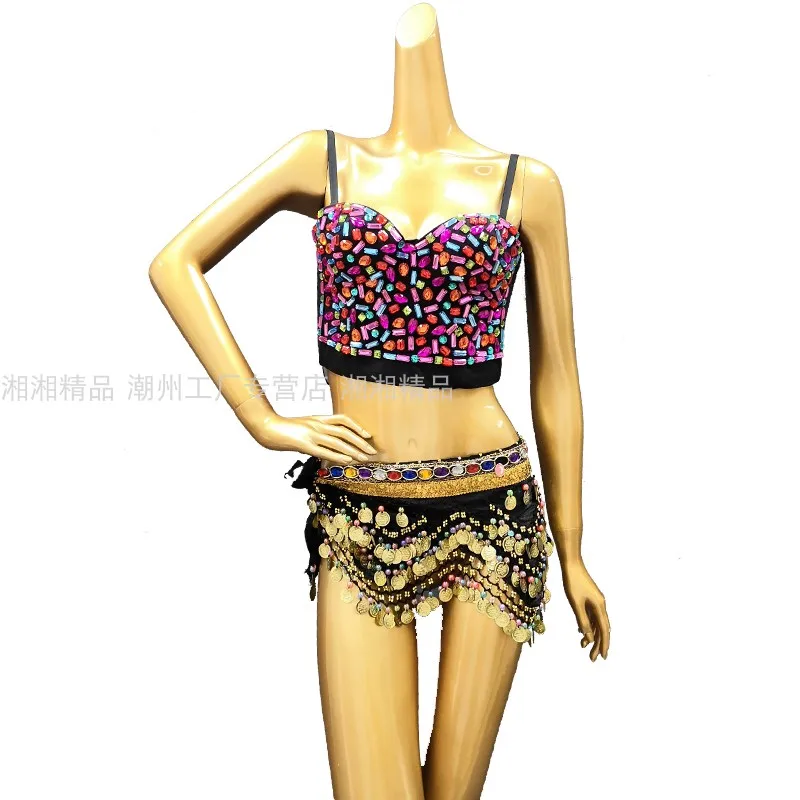 Sexy Dance Pole Dance Nightclub Character Show Party Diamond Sequins Gathering Tops Corset Vest Costume Female